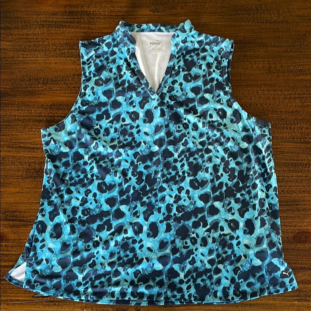 Puma Blue Sleeveless Tank Top with Mock Polo Collar